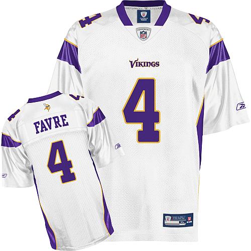 Men's Authentic Brett Favre Reebok Jersey White Road - #4 Throwback NFL Minnesota Vikings